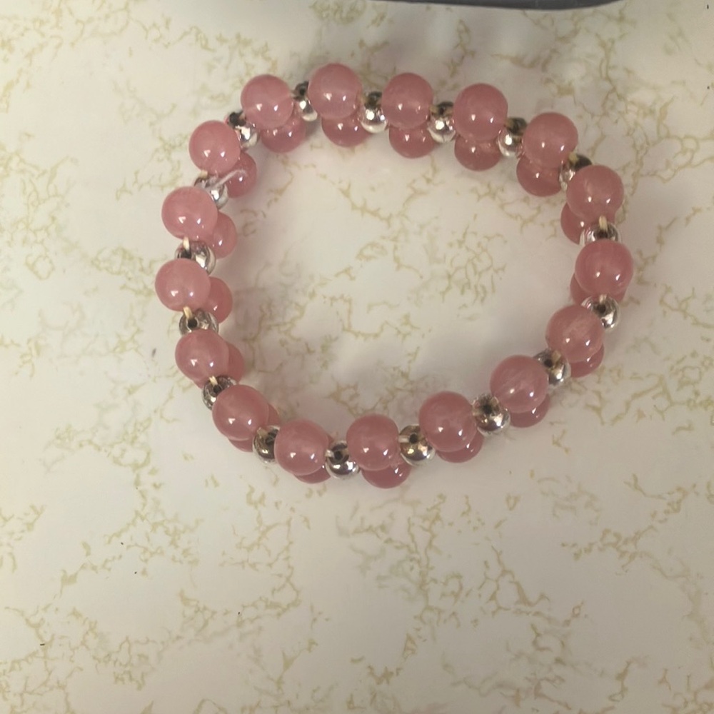 Pink and Silver stretch Beaded Bracelet